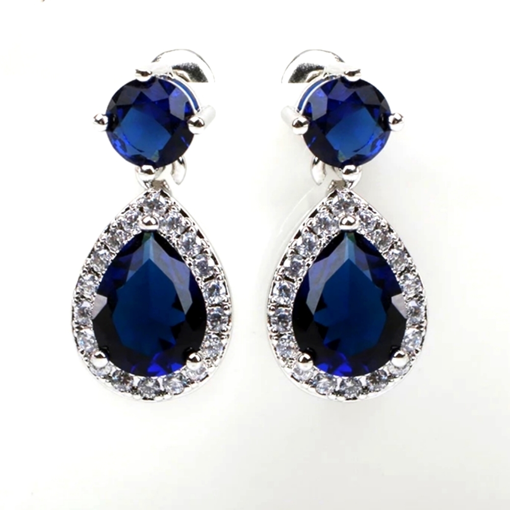 NEW 925 SILVER BLUE SAPPHIRE EARRINGS - Picture 1 of 3